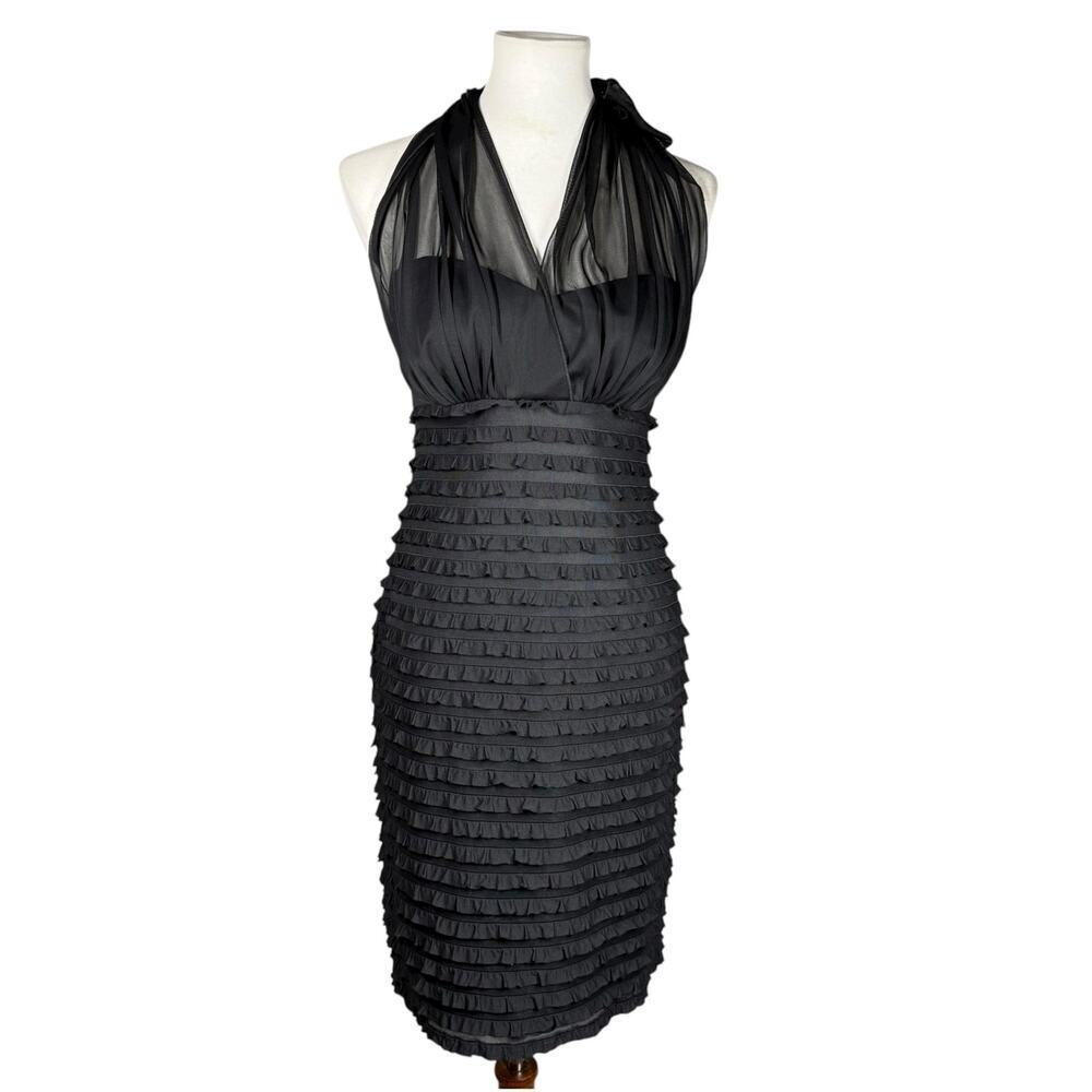 Connected Vintage Little Black Tiered Mesh Halter Dress Medium